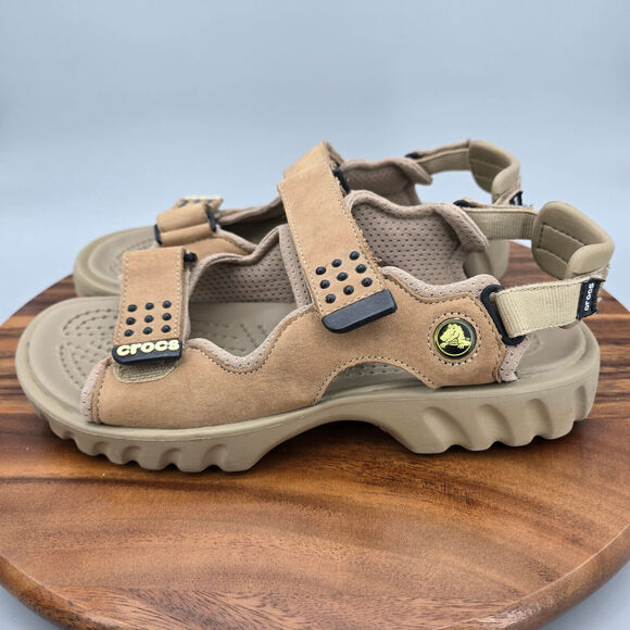 Crocs Yukon Sandals Men's 9 Brown Leather Adjustable Strap Sport Outdoor Comfort - Picture 3 of 7